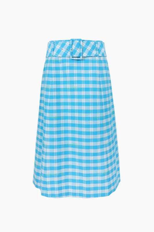 CLIO SKIRT IN CERULEAN PLAID made by Sandy Liang