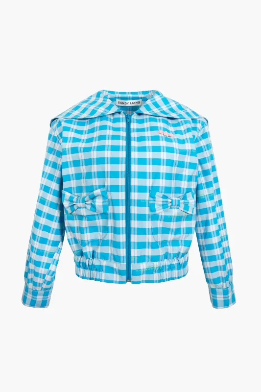FARRO JACKET IN CERULEAN PLAID made by Sandy Liang