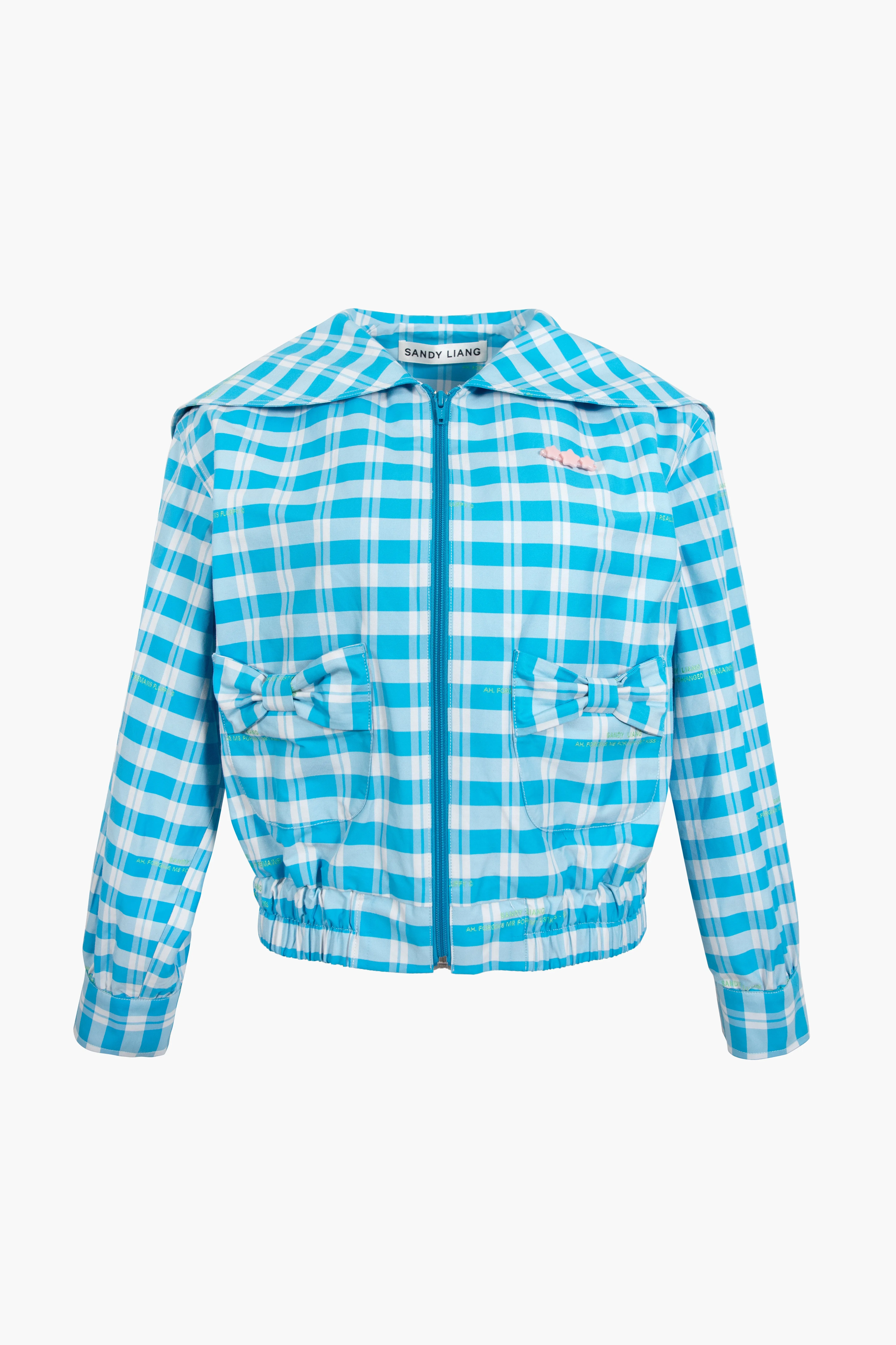 FARRO JACKET IN CERULEAN PLAID sold by Sandy Liang