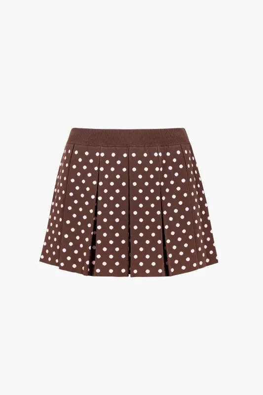 ERMINE SKIRT IN BROWN PINK POLKA DOT made by Sandy Liang