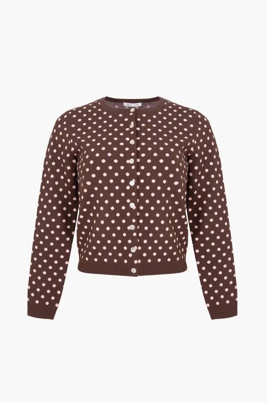 FABLE CARDIGAN IN BROWN PINK POLKA DOT made by Sandy Liang