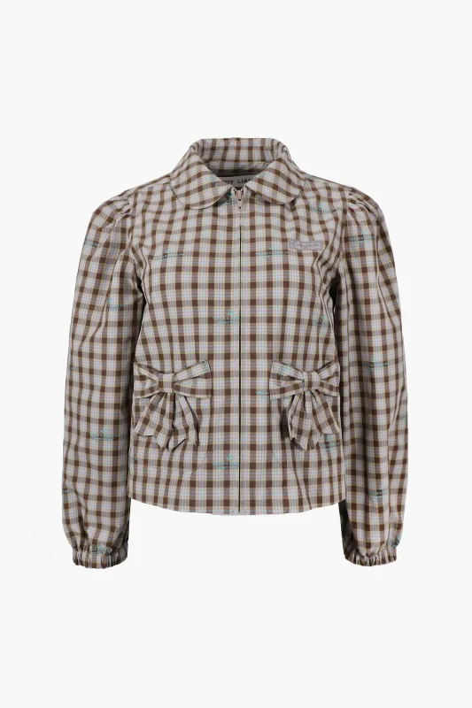NECCO JACKET IN UMBER PLAID made by Sandy Liang