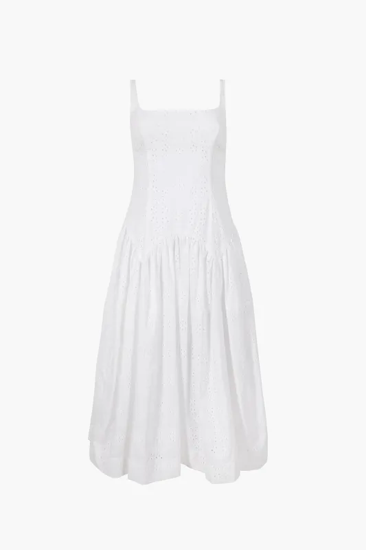 CRICKET DRESS IN WHITE EYELET made by Sandy Liang