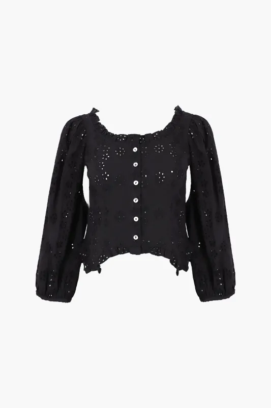PALISADE TOP IN BLACK EYELET made by Sandy Liang