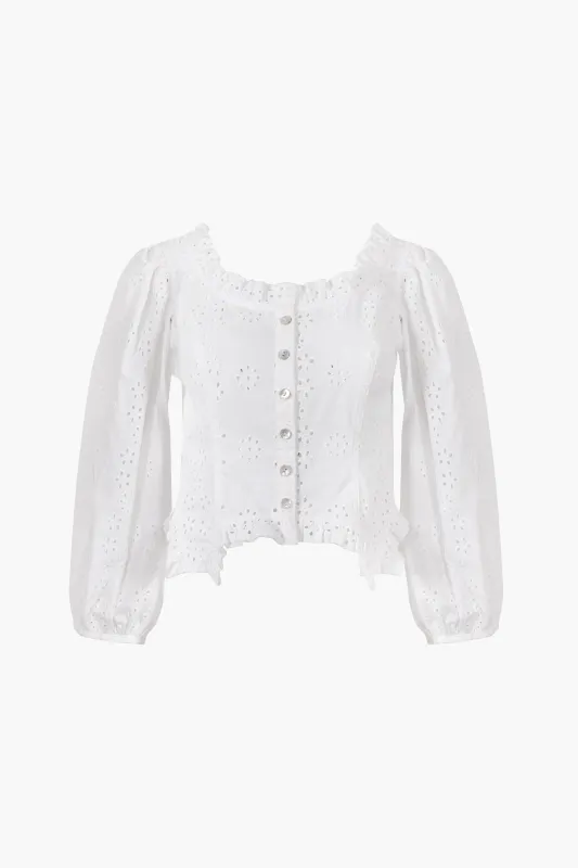 PALISADE TOP IN WHITE EYELET made by Sandy Liang