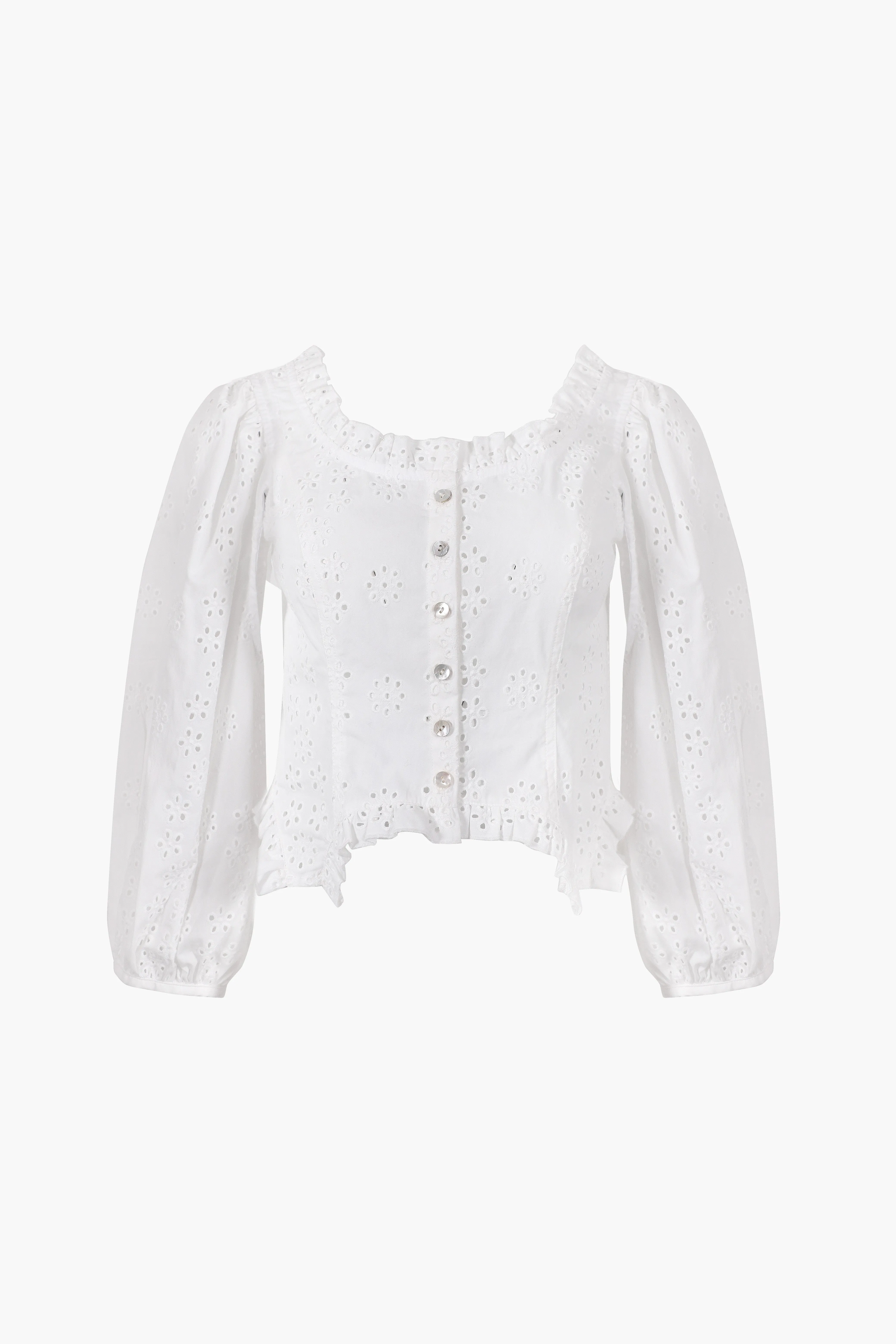 PALISADE TOP IN WHITE EYELET sold by Sandy Liang