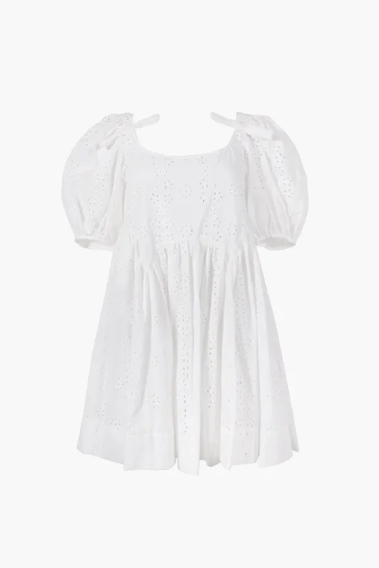 HUGO DRESS IN WHITE EYELET made by Sandy Liang