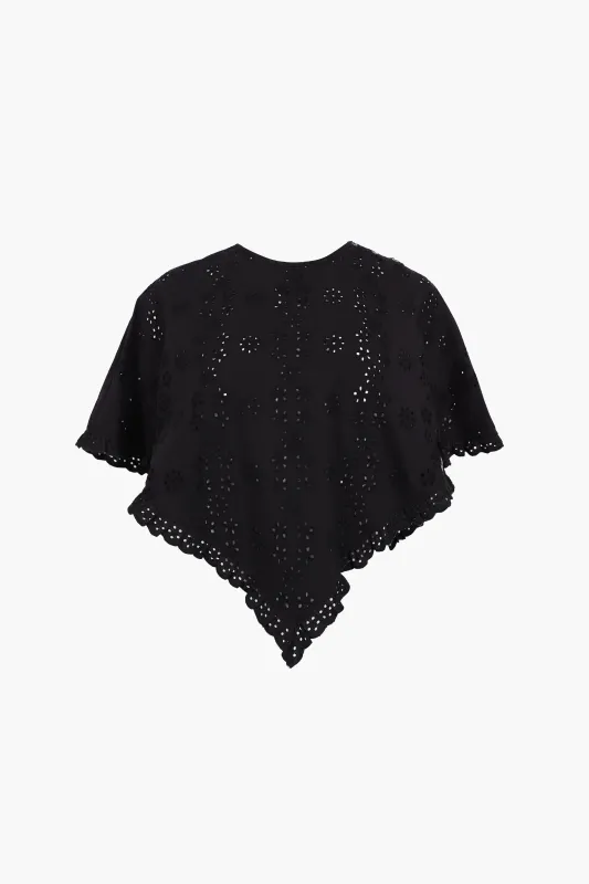 SOBA PONCHO IN BLACK EYELET made by Sandy Liang