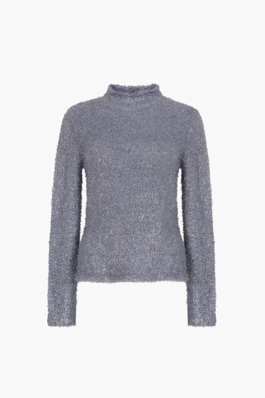 CURIO SWEATER IN ICE BLUE TINSEL made by Sandy Liang