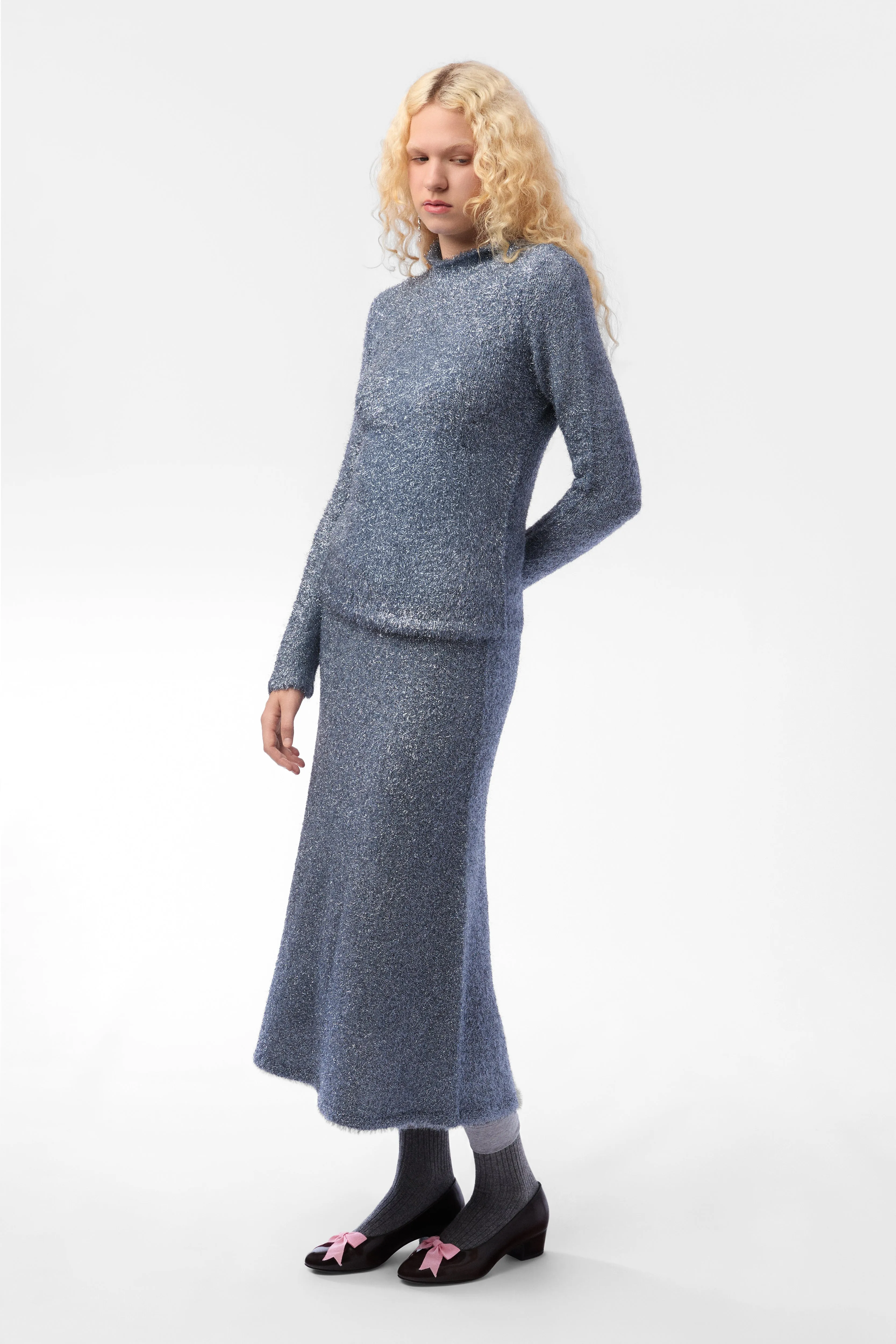 GREENWICH KNIT SKIRT IN ICE BLUE TINSEL sold by Sandy Liang product image thumbnail 2