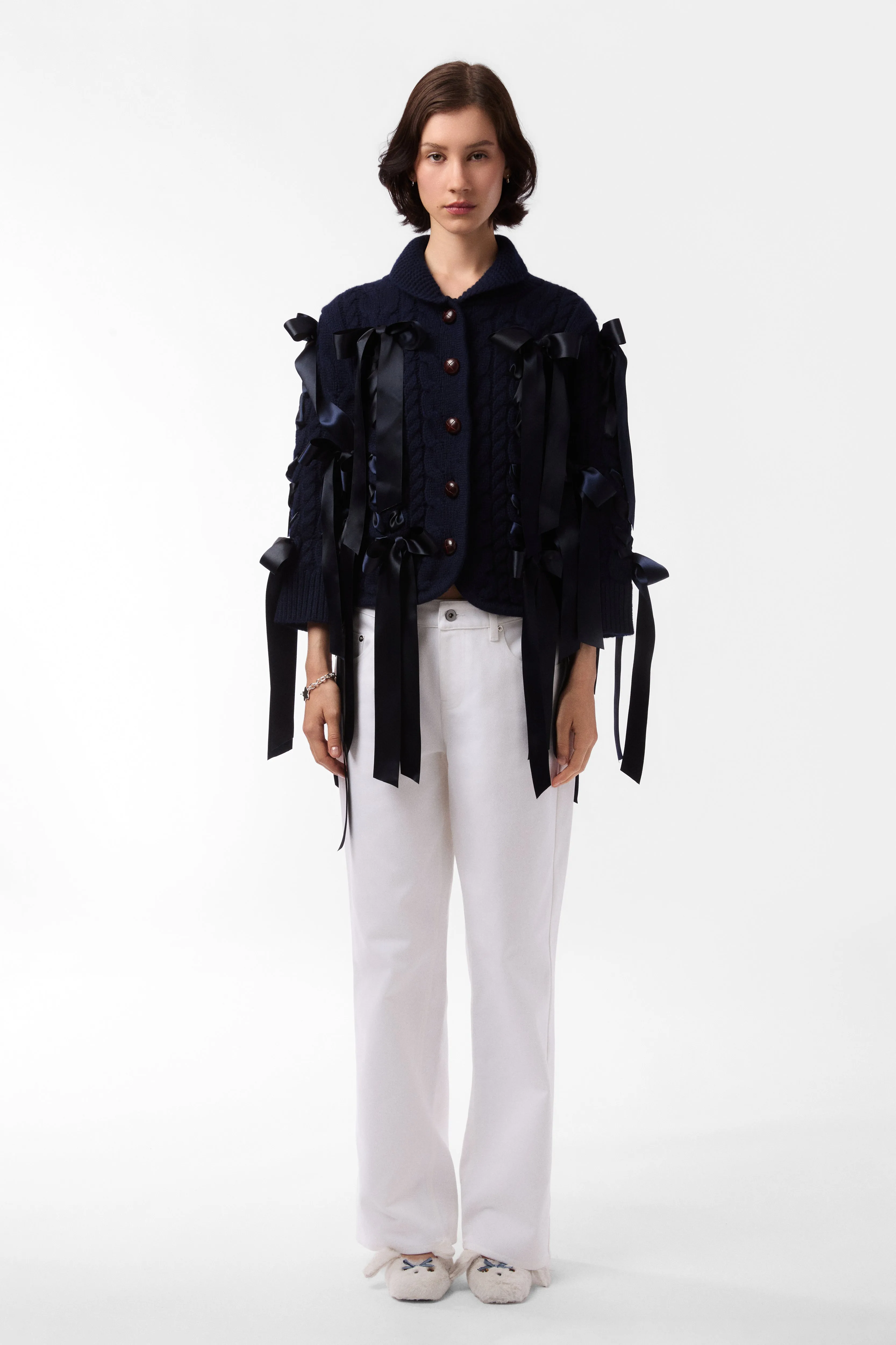 COBBLE CARDIGAN IN DARK NAVY sold by Sandy Liang product image thumbnail 2
