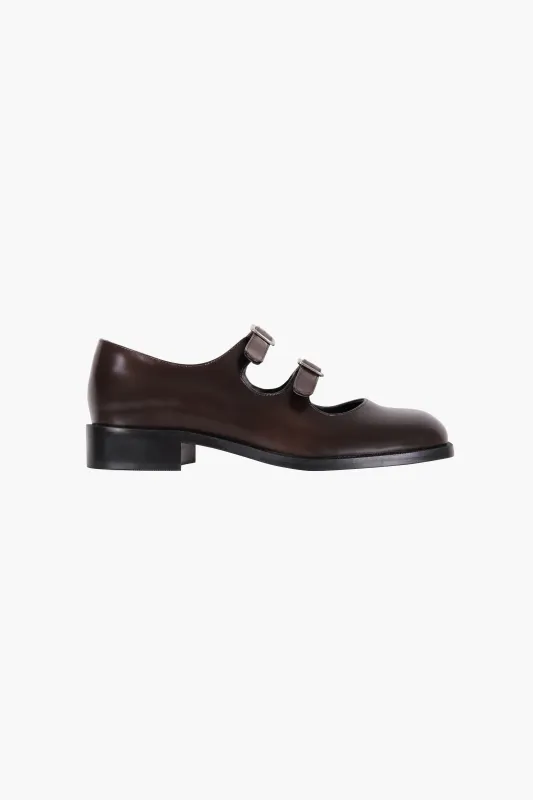 MARY JANE DOUBLE STRAP WELT IN BRUSHED BROWN made by Sandy Liang