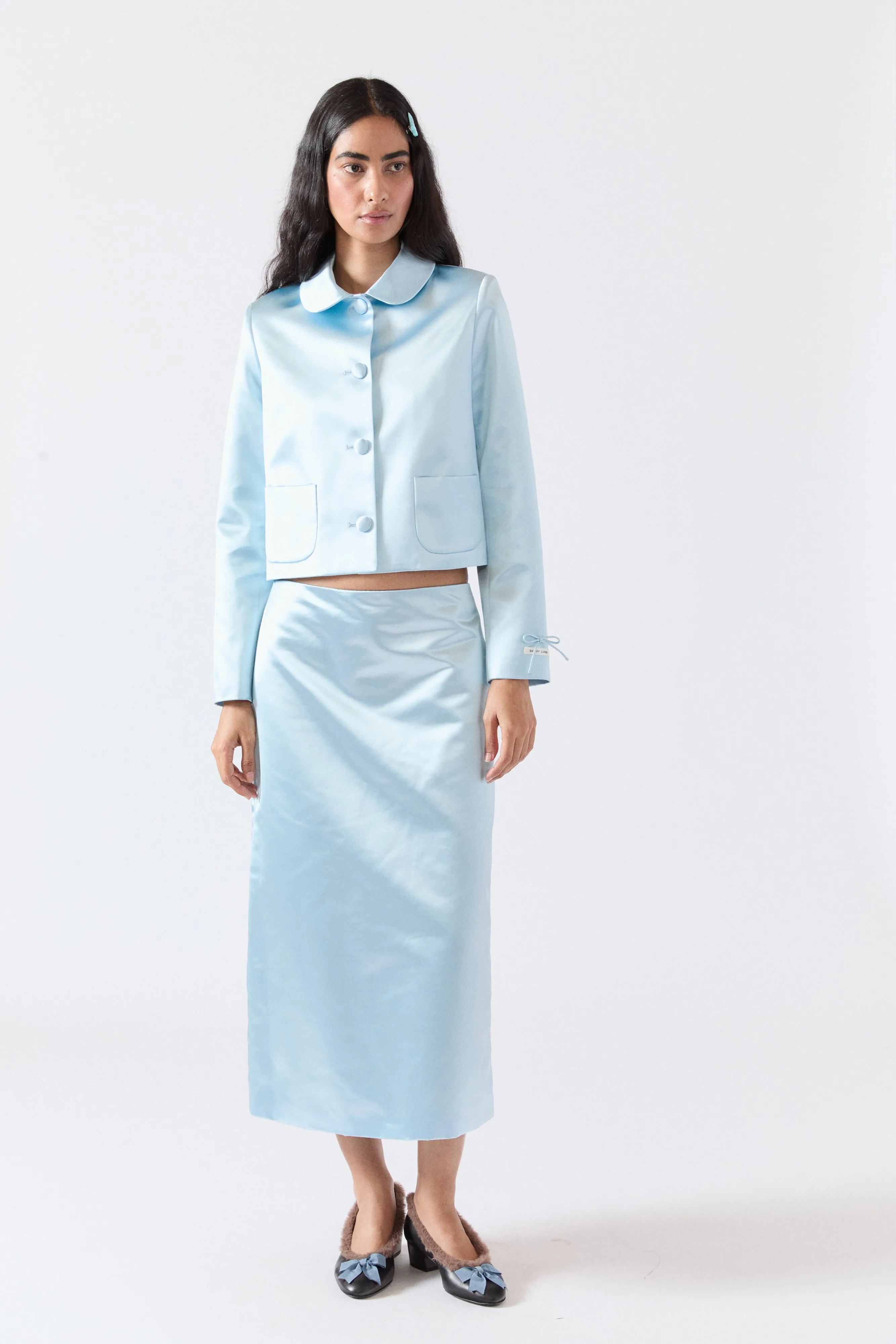 TOES SKIRT IN ICE BLUE SATIN sold by Sandy Liang product image thumbnail 2