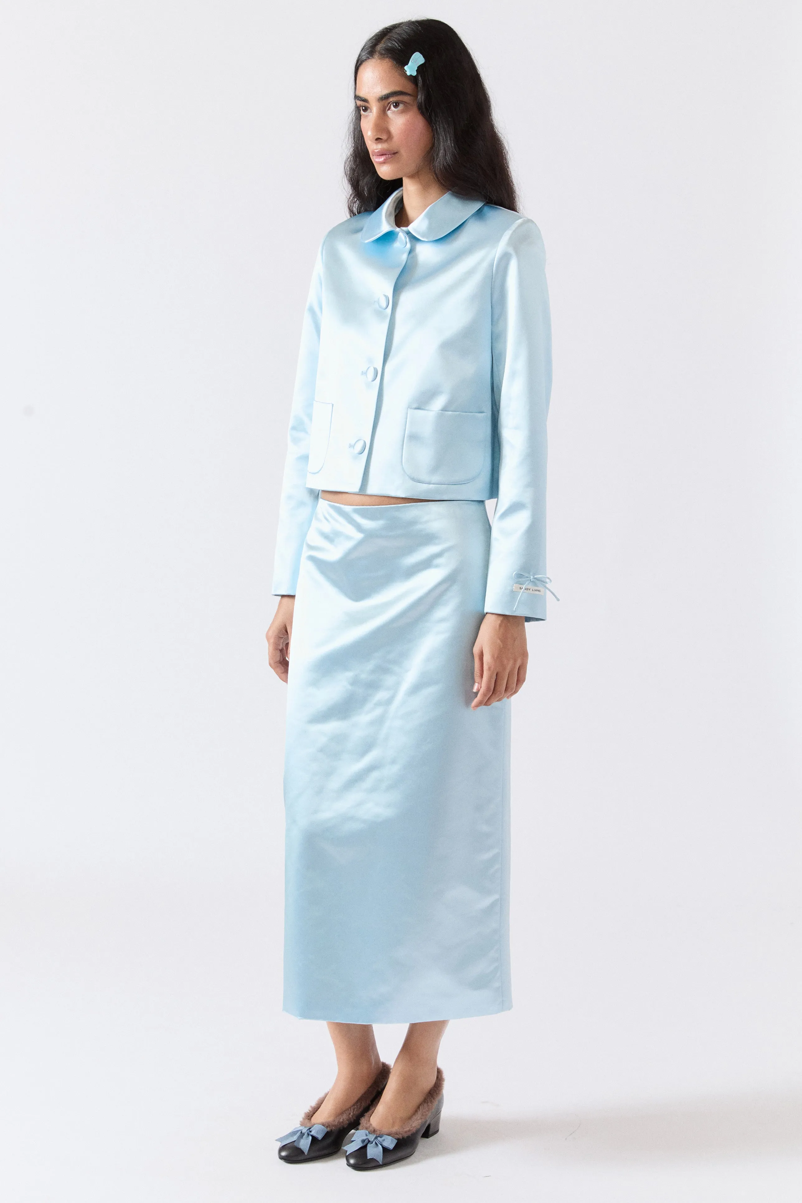TOES SKIRT IN ICE BLUE SATIN sold by Sandy Liang product image thumbnail 3