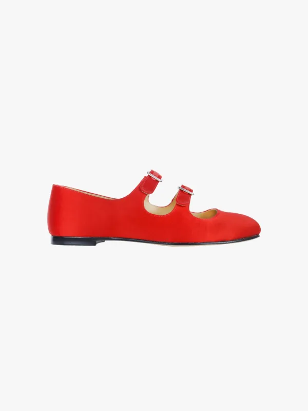 MJ DOUBLE STRAP IN RED SATIN sold by Sandy Liang