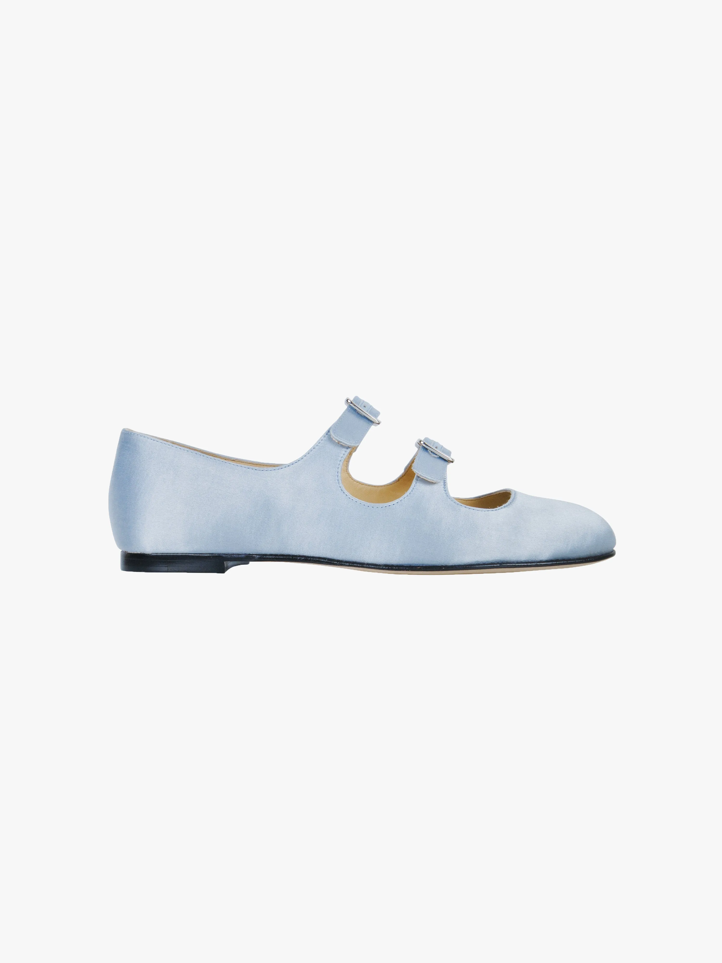 MJ DOUBLE STRAP IN ICE BLUE SATIN sold by Sandy Liang