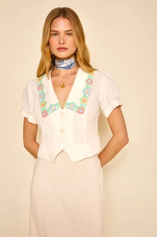 Zinia - Daisy Cutwork Embroidery Ivory sold by RIXO