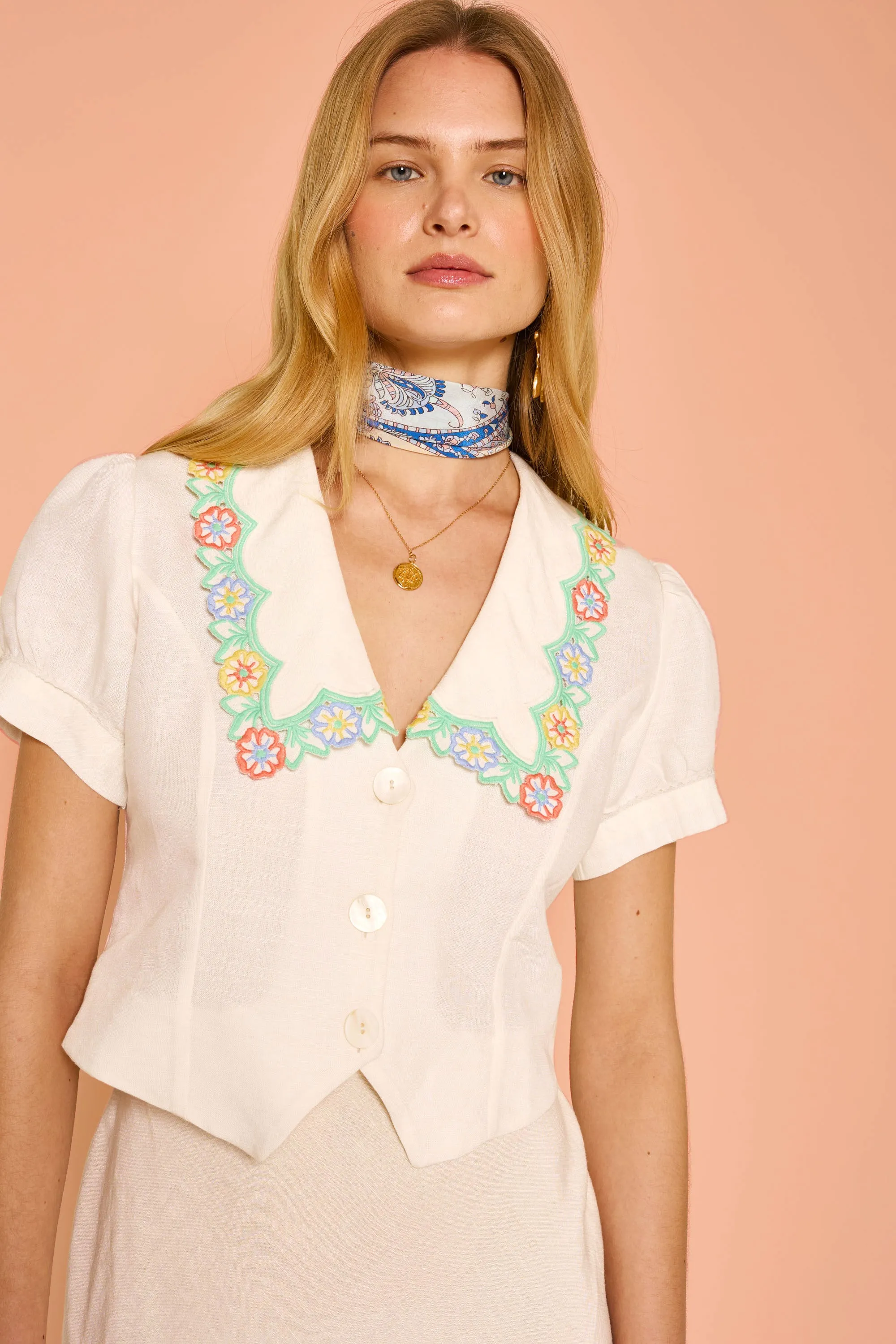 Zinia - Daisy Cutwork Embroidery Ivory sold by RIXO product image thumbnail 4