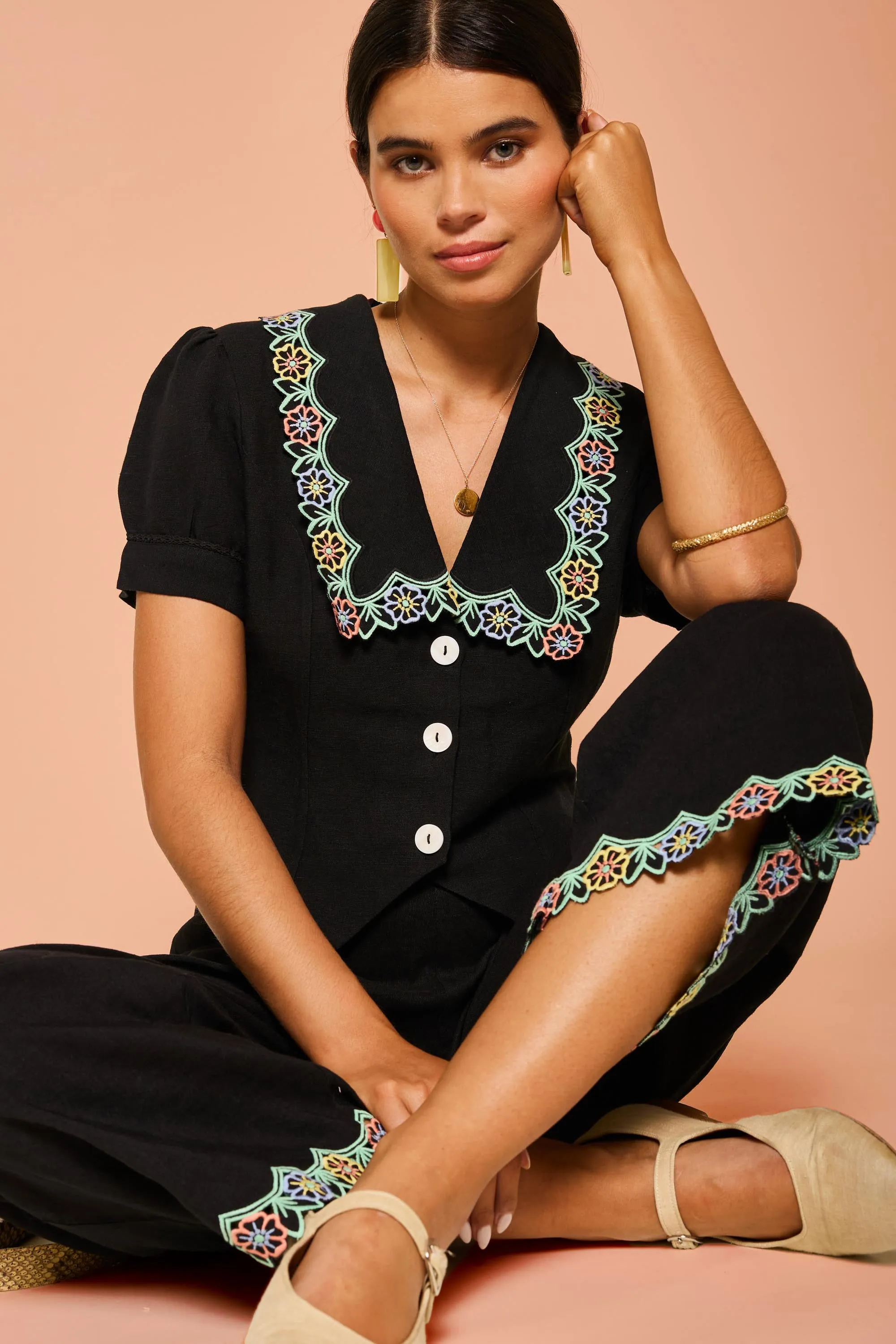 Zinia - Daisy Cutwork Embroidery Black sold by RIXO product image thumbnail 5