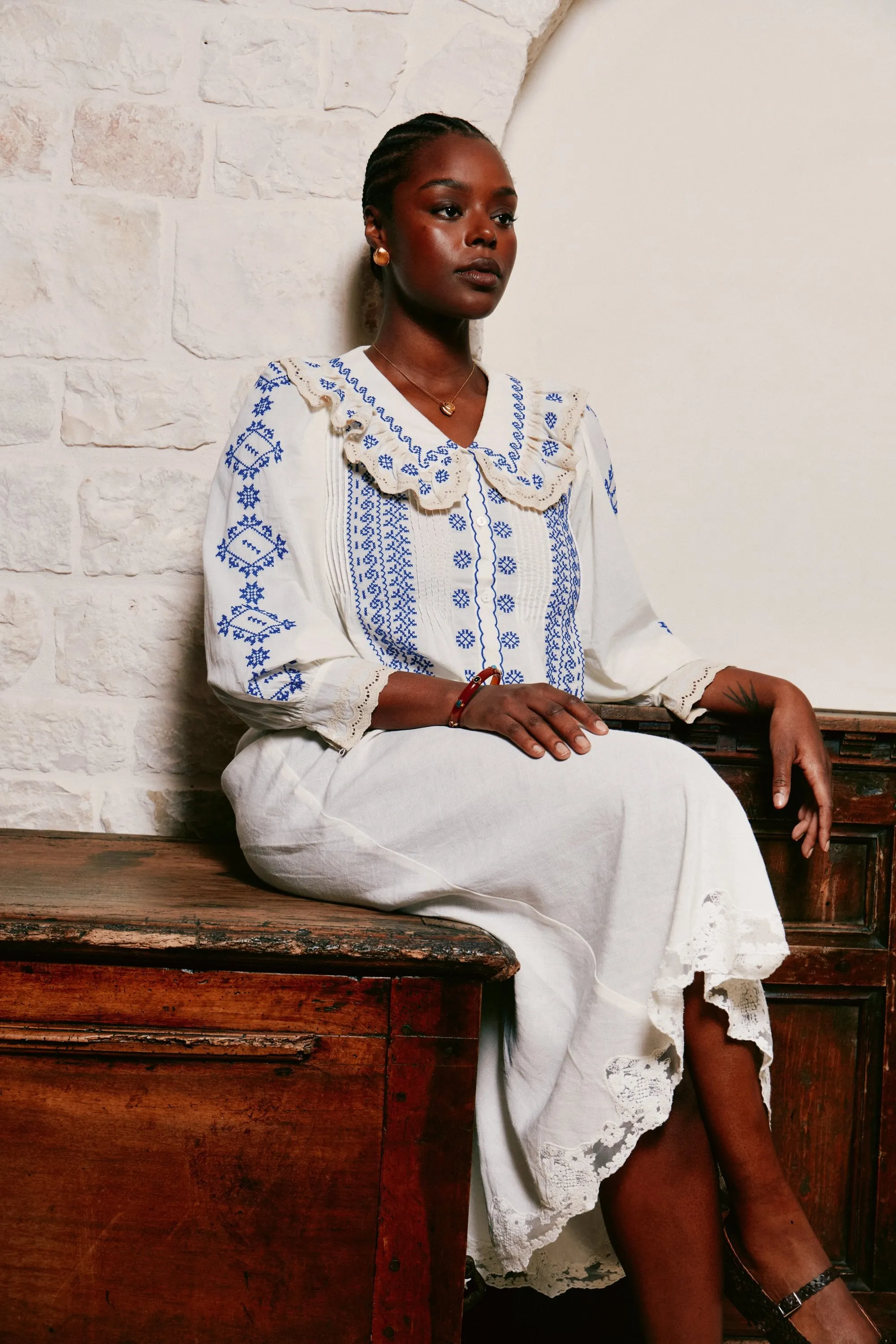 Percy - Mila Embroidery Cream sold by RIXO product image thumbnail 2