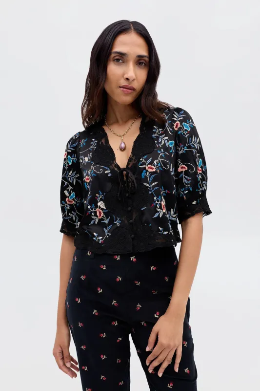 Ursula - Botanical Embroidery Black made by RIXO