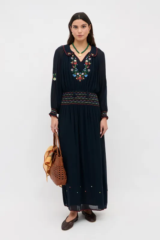 Emilio - Petunia Embroidery Navy sold by RIXO