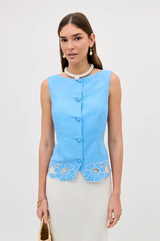 Lucca - Daisy Cutwork Embroidery Blue made by RIXO
