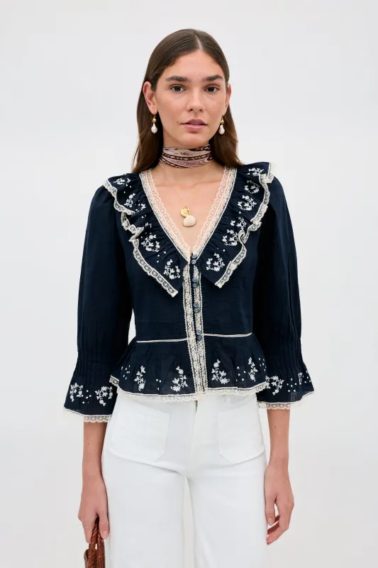 solene top flower trail embroidery navy made by RIXO