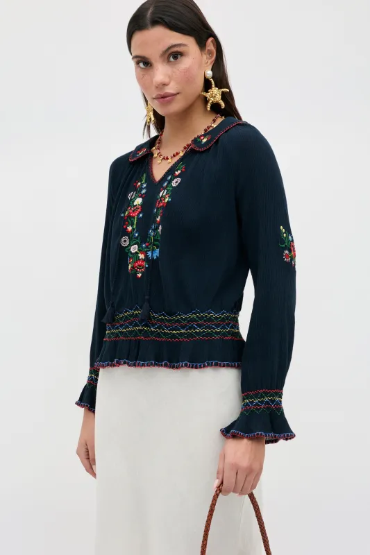 Sofira - Petunia Embroidery Navy made by RIXO