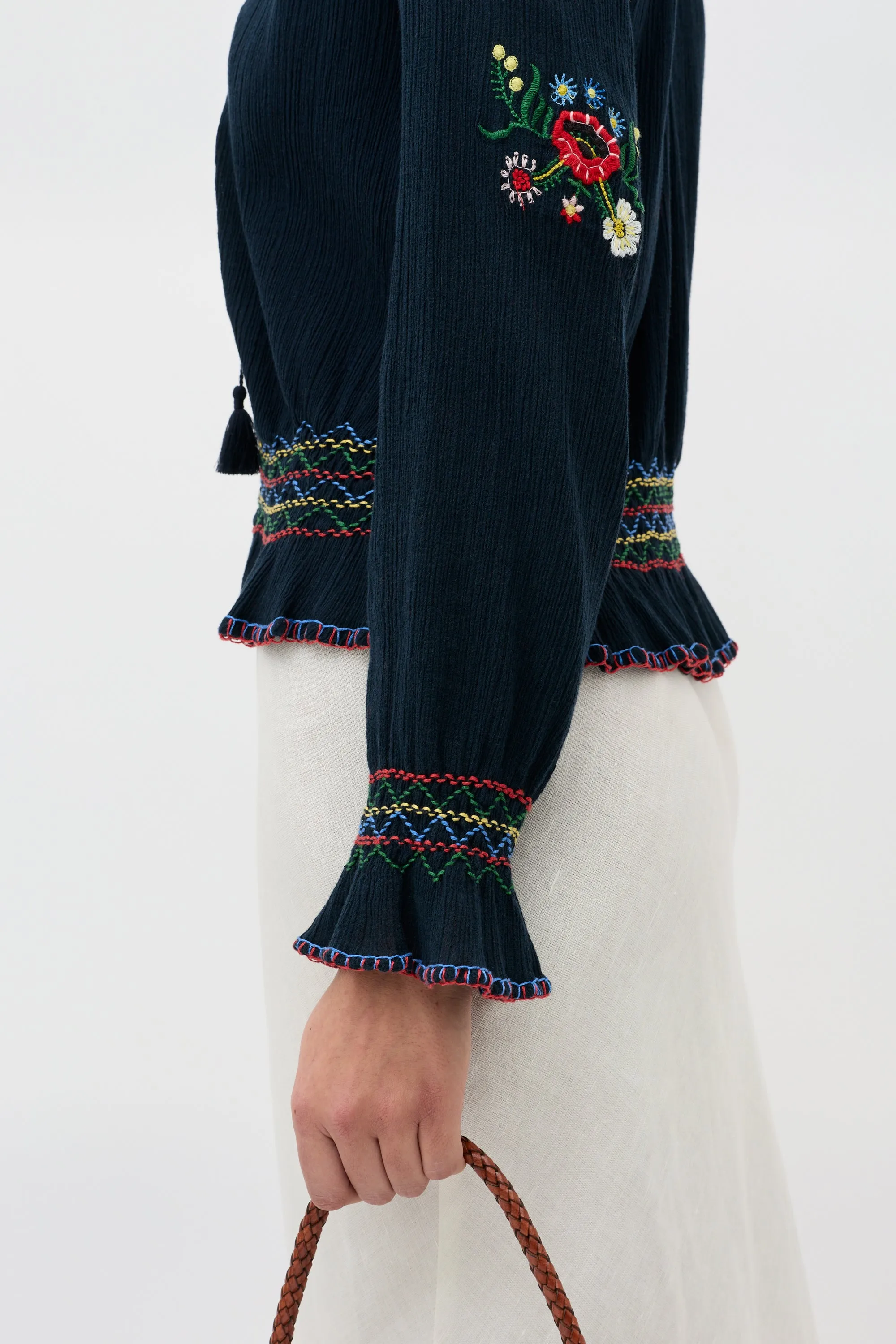 Sofira - Petunia Embroidery Navy sold by RIXO product image thumbnail 3