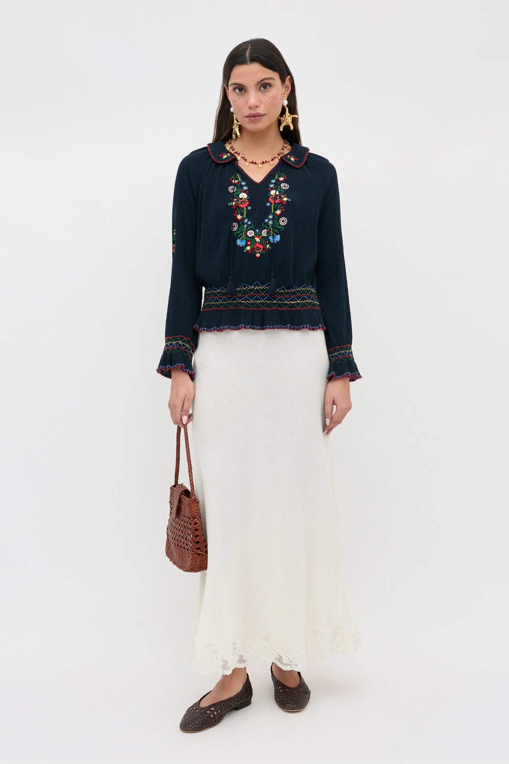 Sofira - Petunia Embroidery Navy sold by RIXO product image thumbnail 2