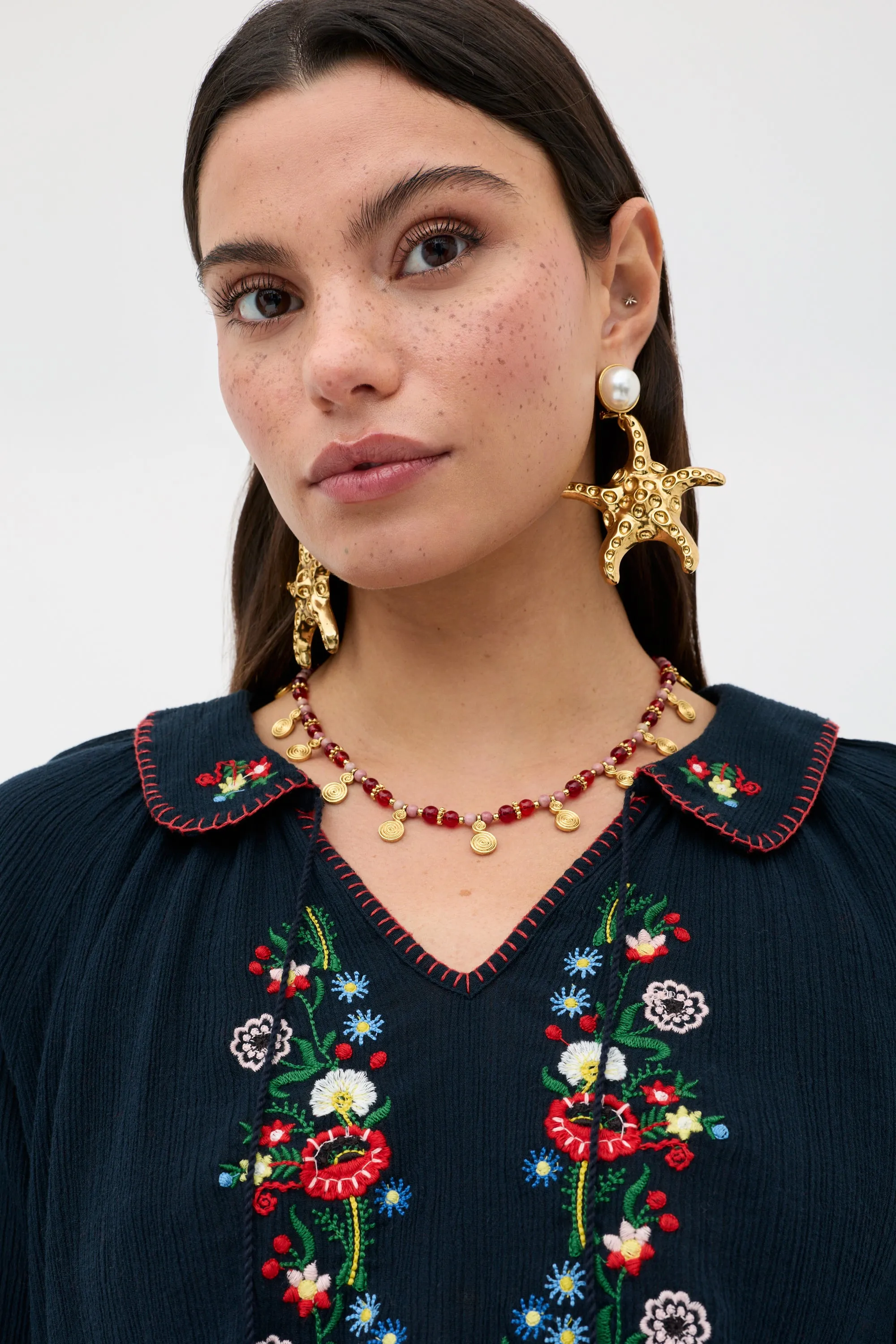 Sofira - Petunia Embroidery Navy sold by RIXO product image thumbnail 4