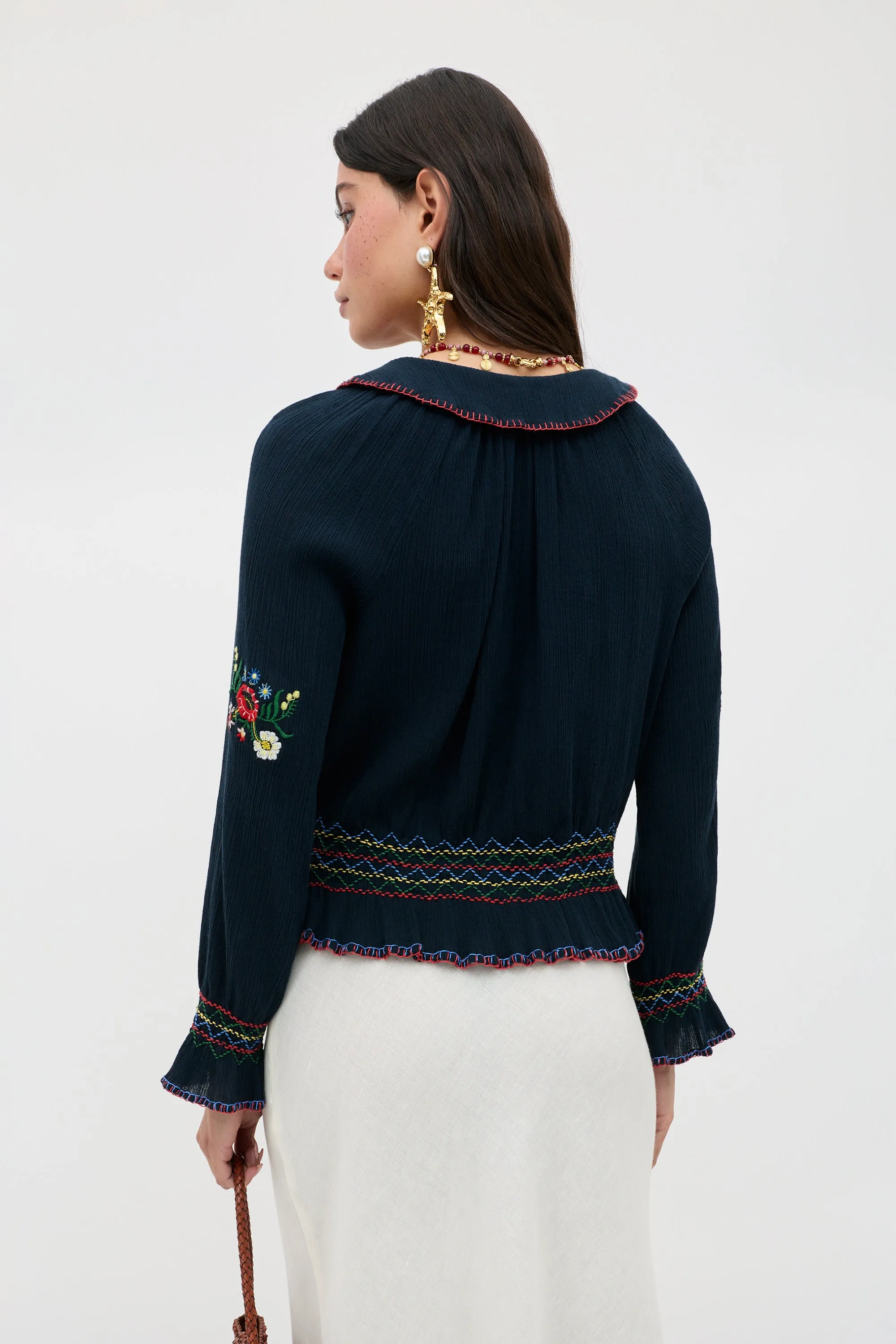 Sofira - Petunia Embroidery Navy sold by RIXO product image thumbnail 5