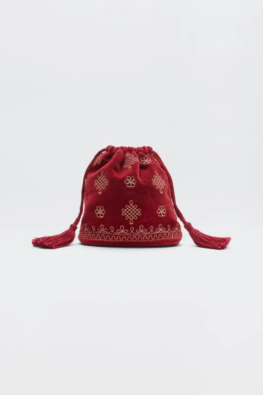 Orla - Waffle Soutache Embroidery Burgundy made by RIXO