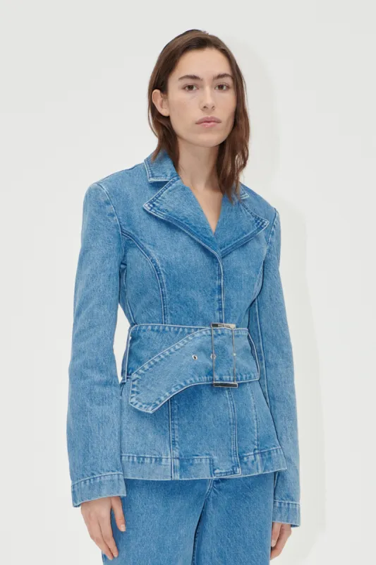Belted Tailored Jacket - Denim Blue sold by STINE GOYA
