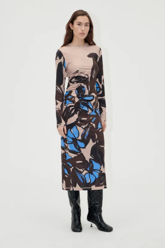 Gathered Long Sleeve Midi Dress - Eccentric Floral sold by STINE GOYA