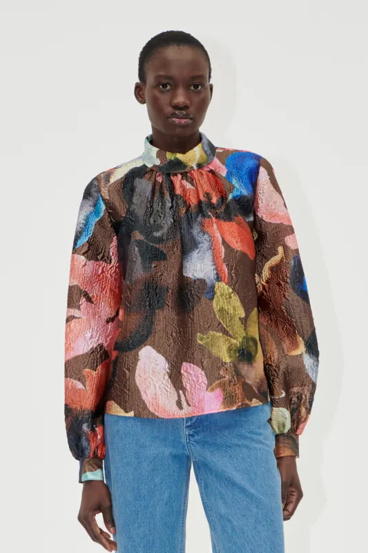 Gathered Long Sleeve Top - Aquarelle Garden sold by STINE GOYA