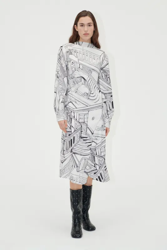 Shoulder Pleated Long Dress - Fineline Staircase sold by STINE GOYA