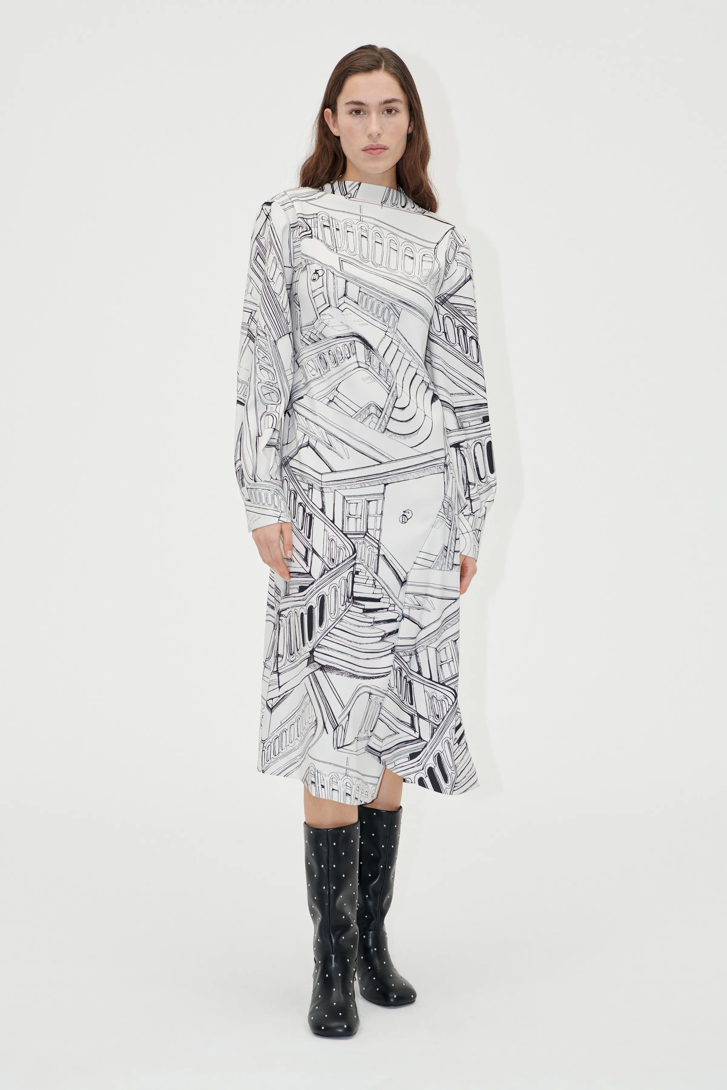 Shoulder Pleated Long Dress - Fineline Staircase sold by STINE GOYA