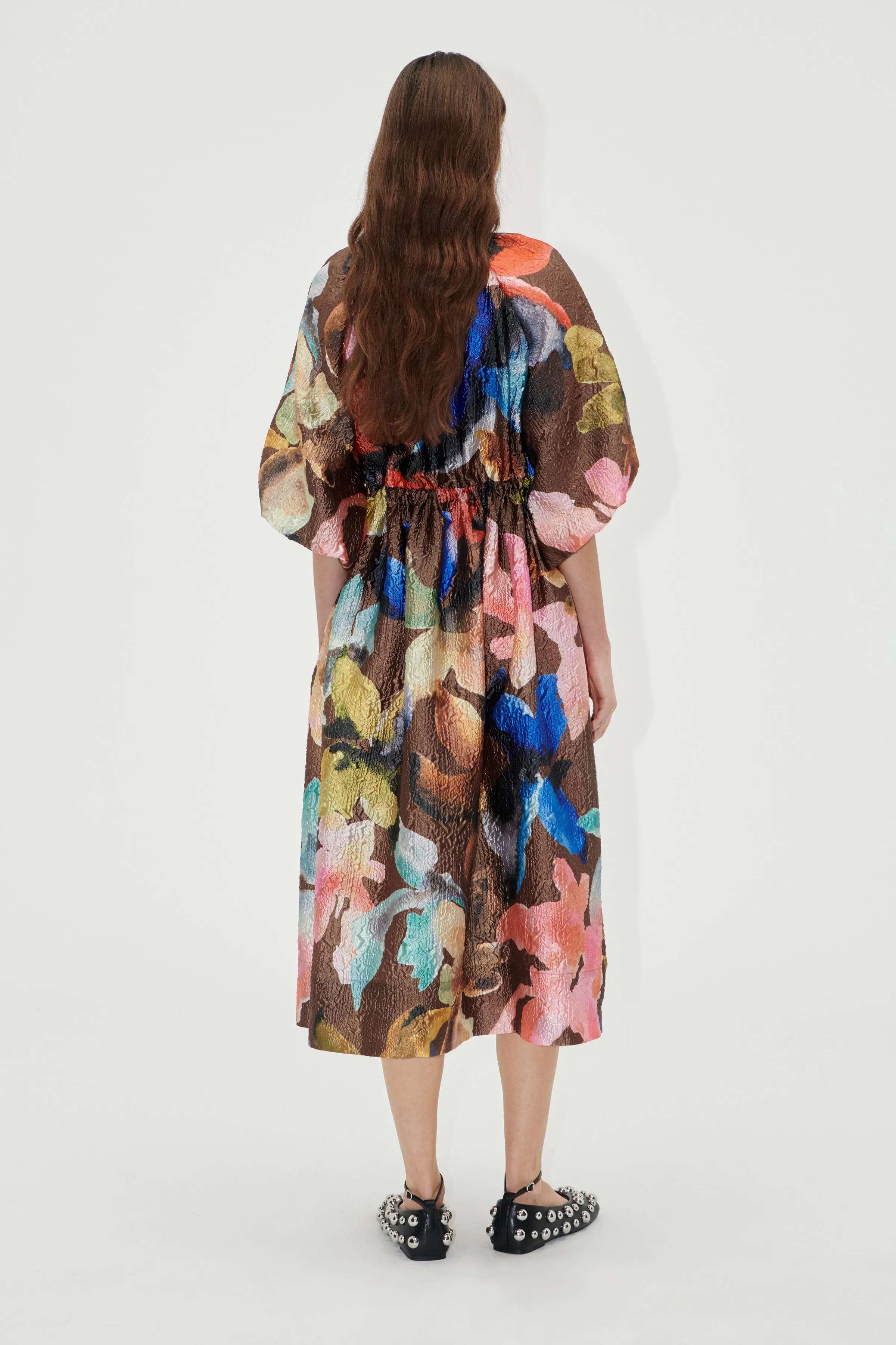 Three-Quarter Sleeve Elasticated Midi Dress - Aquarelle Garden sold by STINE GOYA product image thumbnail 2