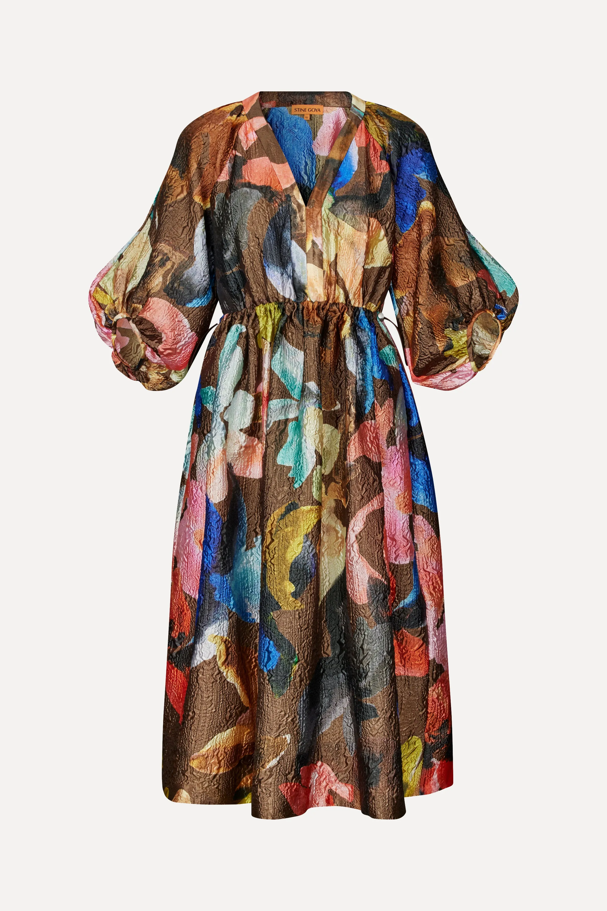 Three-Quarter Sleeve Elasticated Midi Dress - Aquarelle Garden sold by STINE GOYA product image thumbnail 3