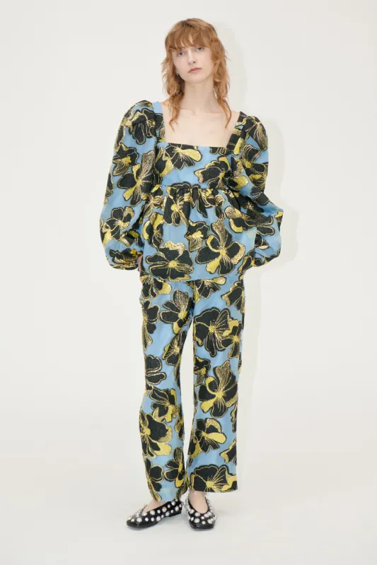 Elasticated Waistband Pants - Blue Anemone Jacquard made by STINE GOYA