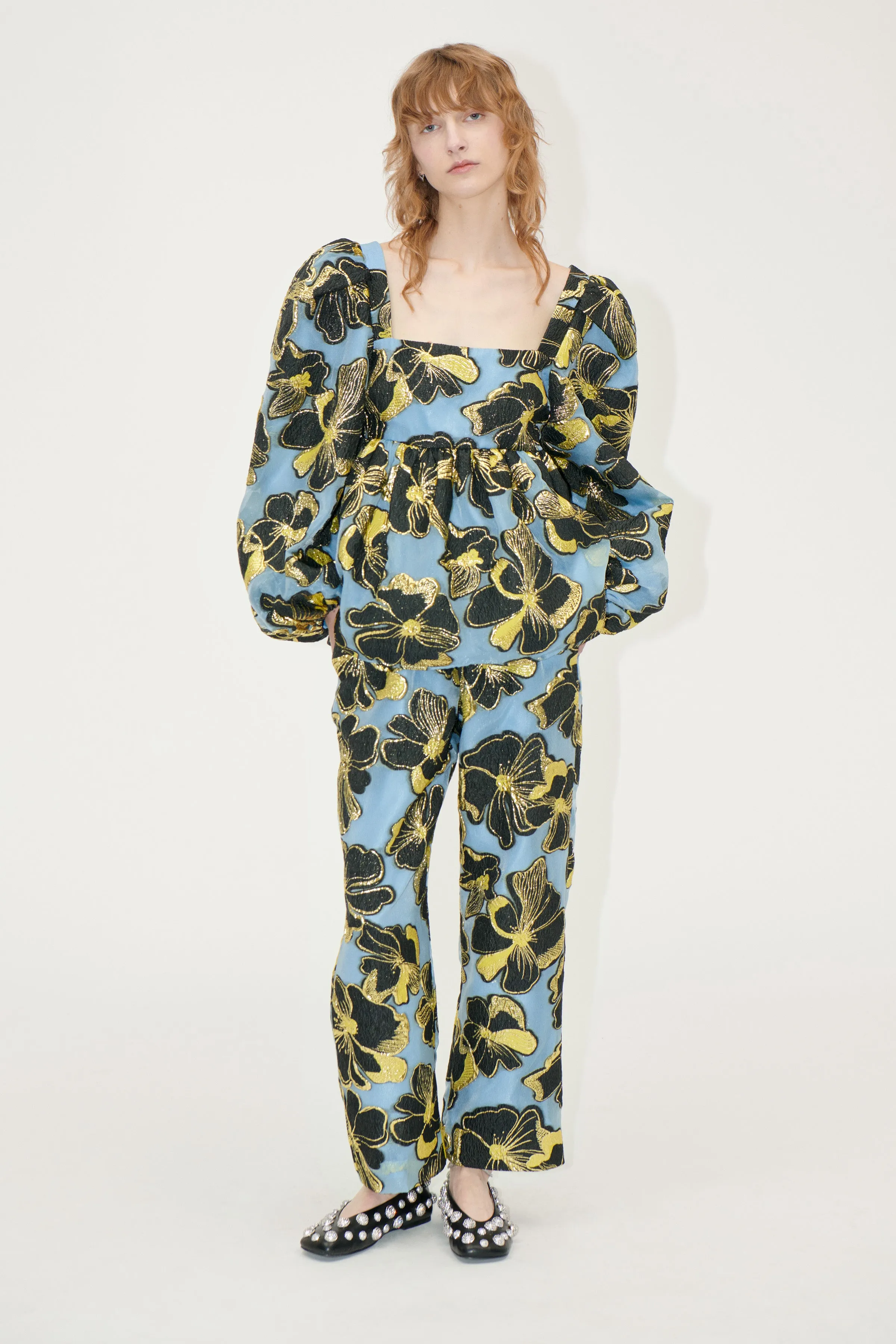 Elasticated Waistband Pants - Blue Anemone Jacquard sold by STINE GOYA