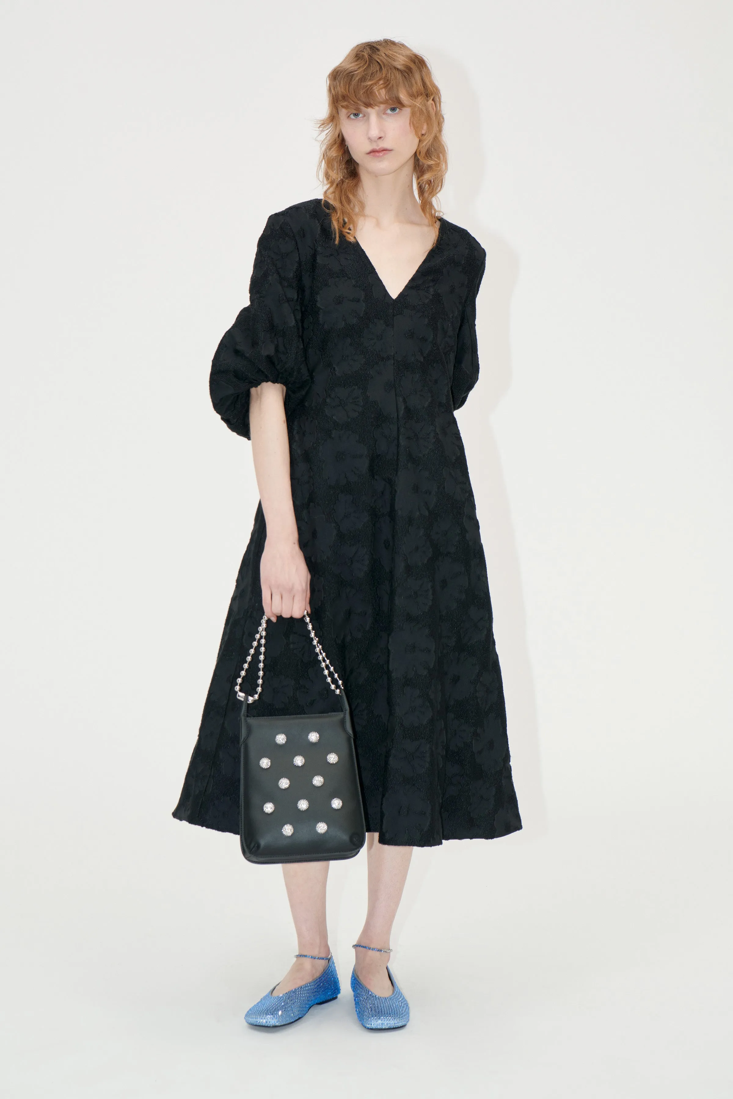 3/4 Volume Sleeves Midi Dress - Anemone Jacquard sold by STINE GOYA