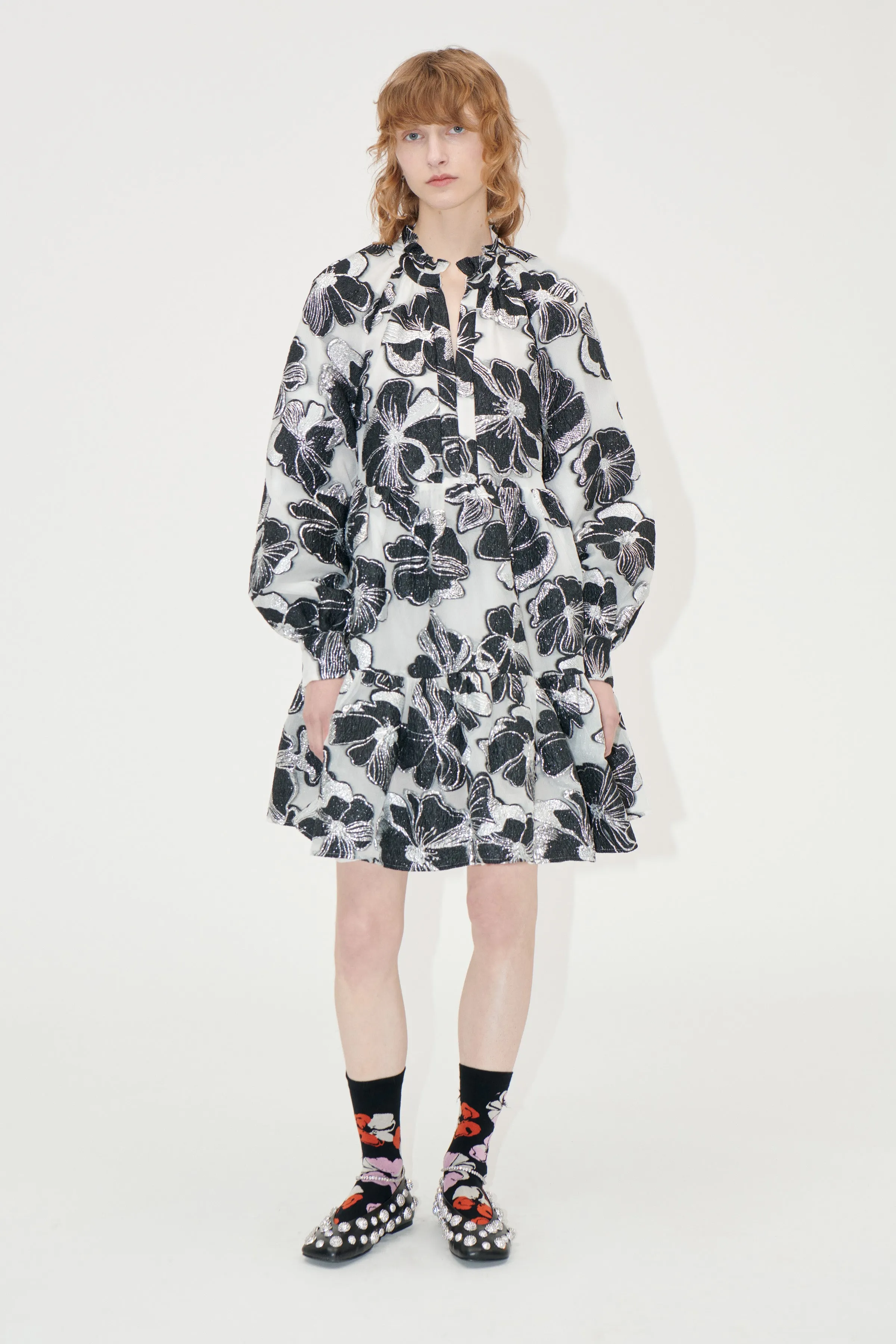 Tier Voluminous Ruffle Mini Dress - Anemone Jacquard sold by STINE GOYA