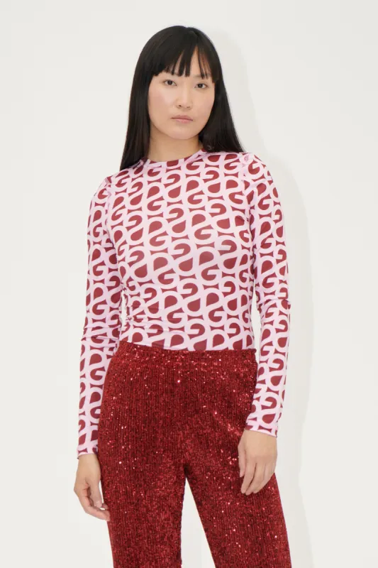 Elastic Long Sleeve Top - SG Logo Burgundy Pink sold by STINE GOYA