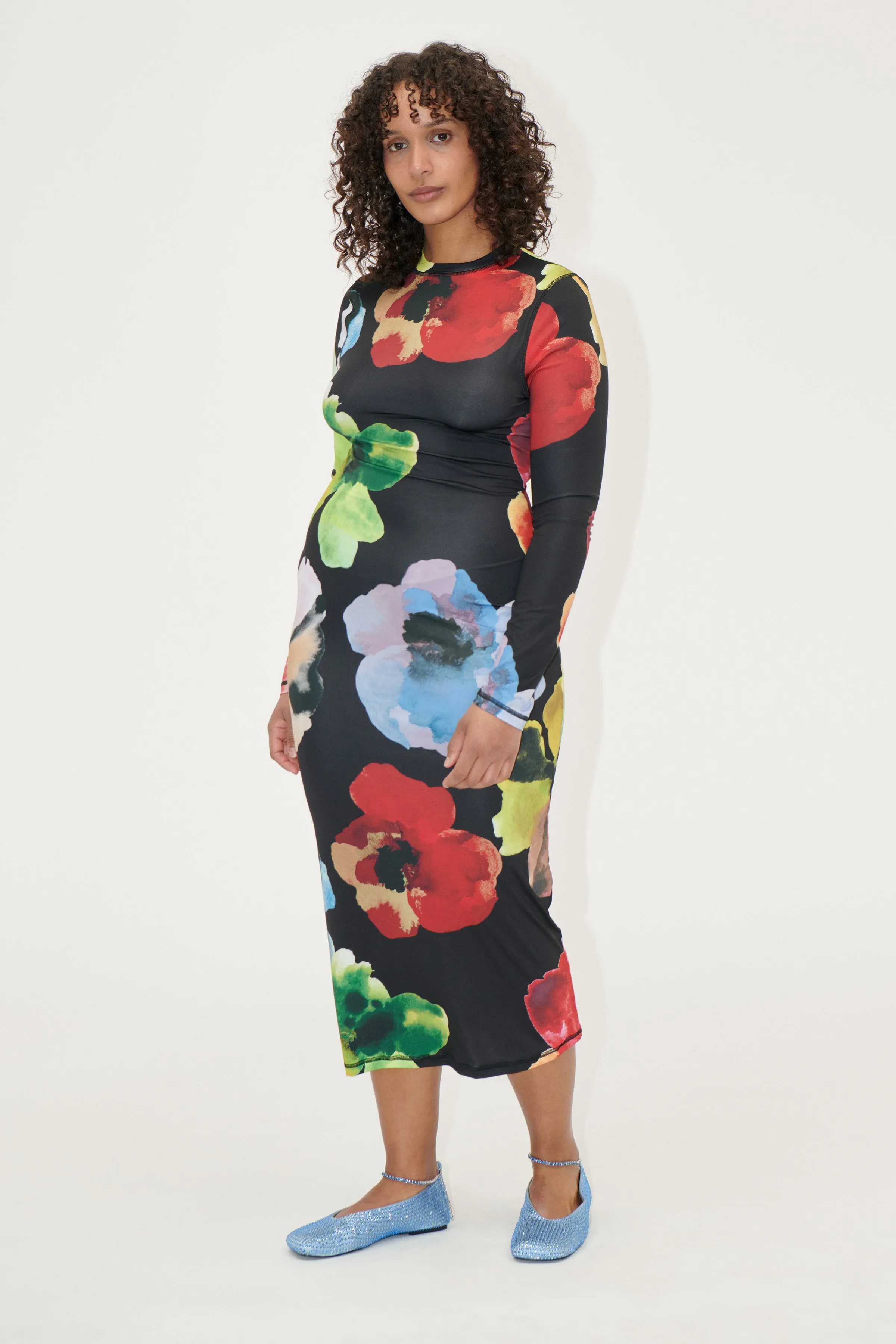Pullover Long Sleeve Midi Dress - Watercolor Bloom sold by STINE GOYA