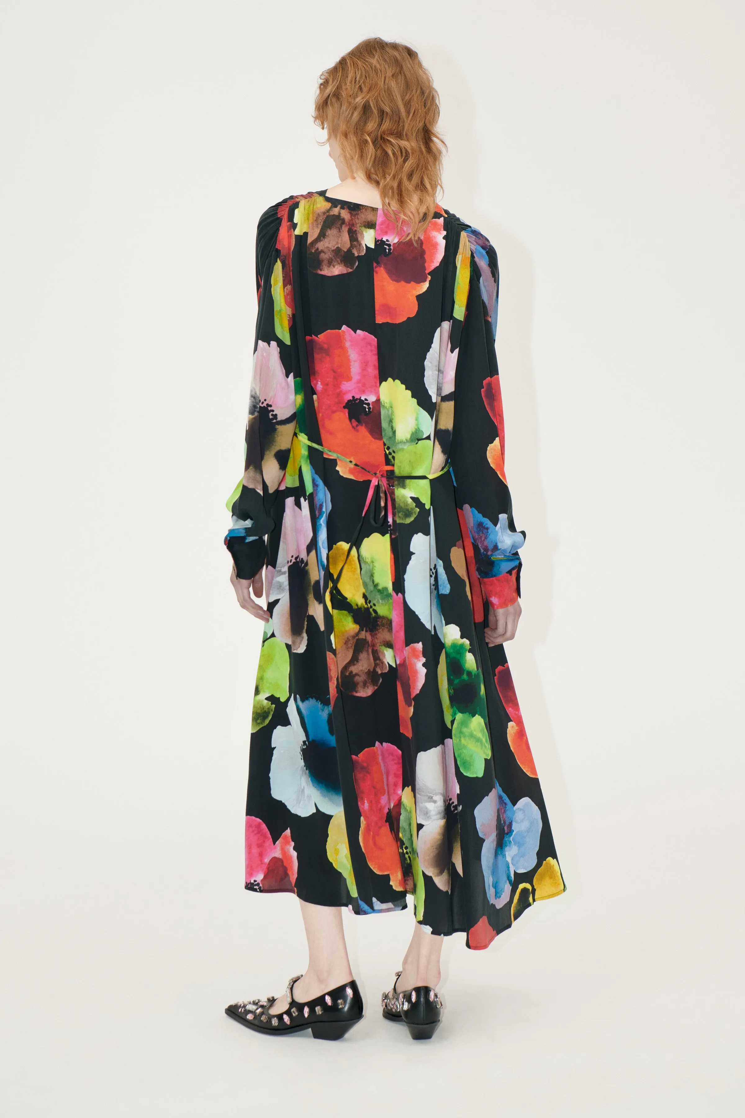Voluminous V Neck Midi Dress - Watercolor Bloom sold by STINE GOYA product image thumbnail 2
