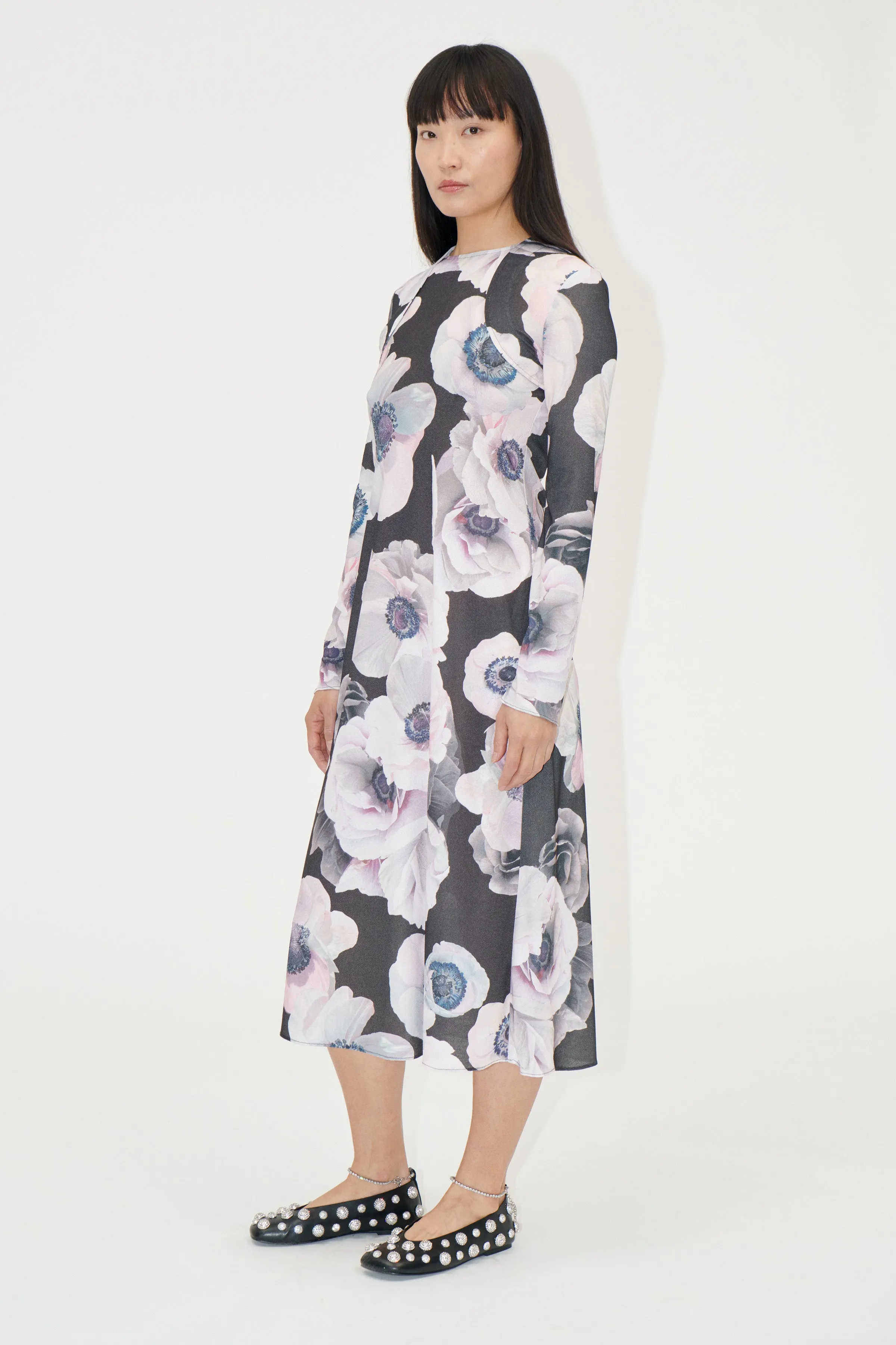 Crewneck Long Sleeve Midi Dress - Nostalgic Anemone sold by STINE GOYA
