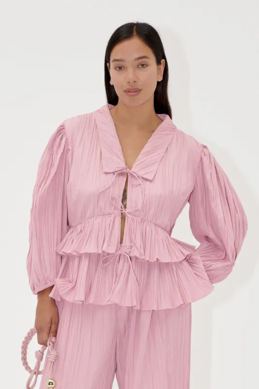Balloon Sleeve Tie Top - Pink Nectar sold by STINE GOYA